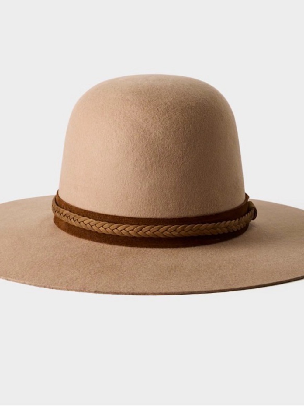 Aritzia Wide Brim Braided Band Wool Hat in Tan